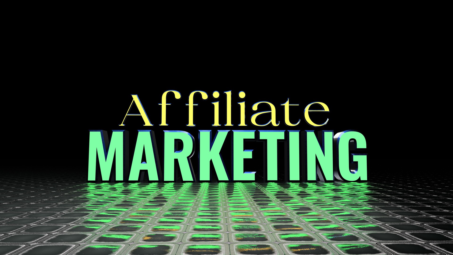 Affiliate Marketing Text, E-Commerce Visual Design, Social Media Images. 3D rendering.